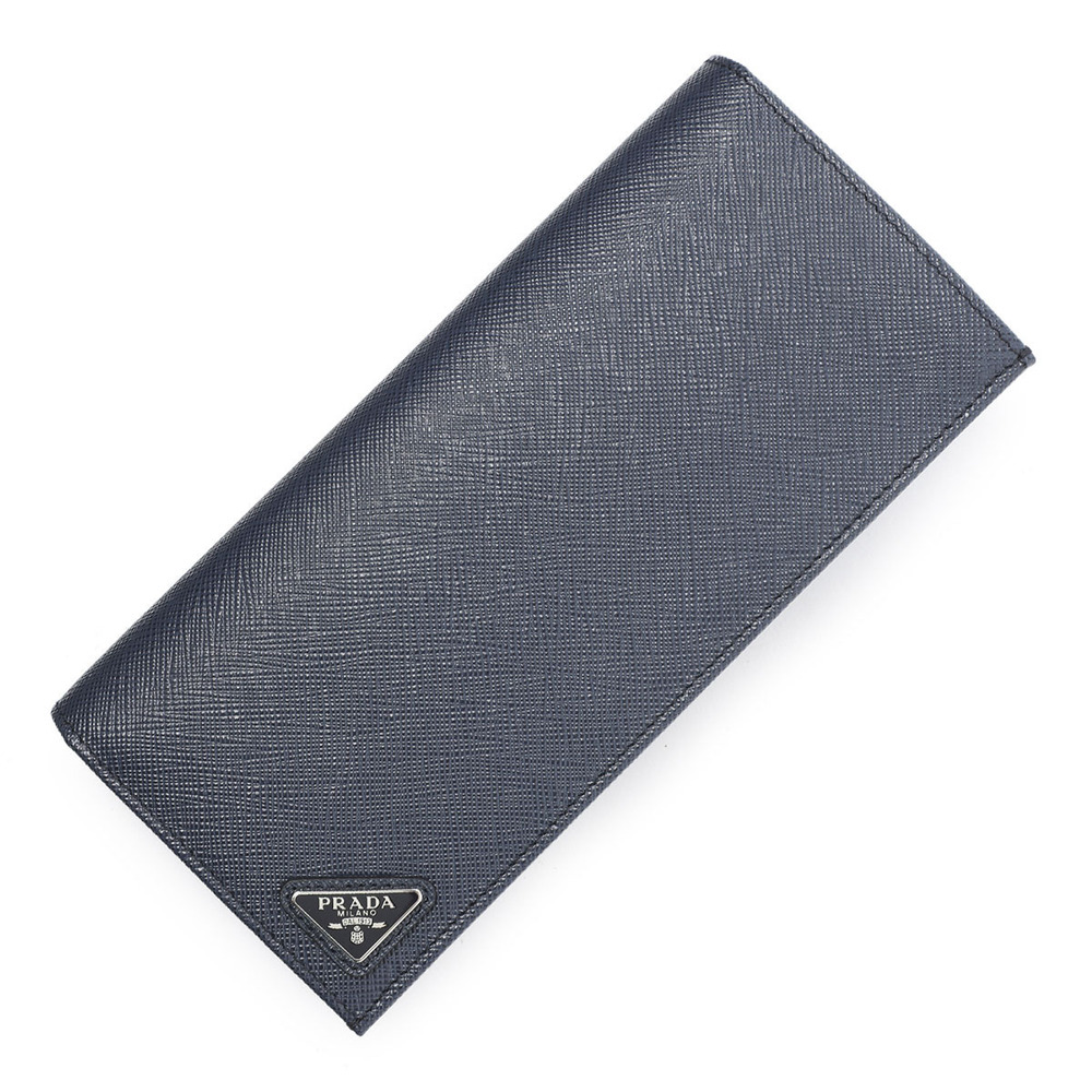 Prada SAFFIANO TRIANGOLO Long Wallet Coin Blue